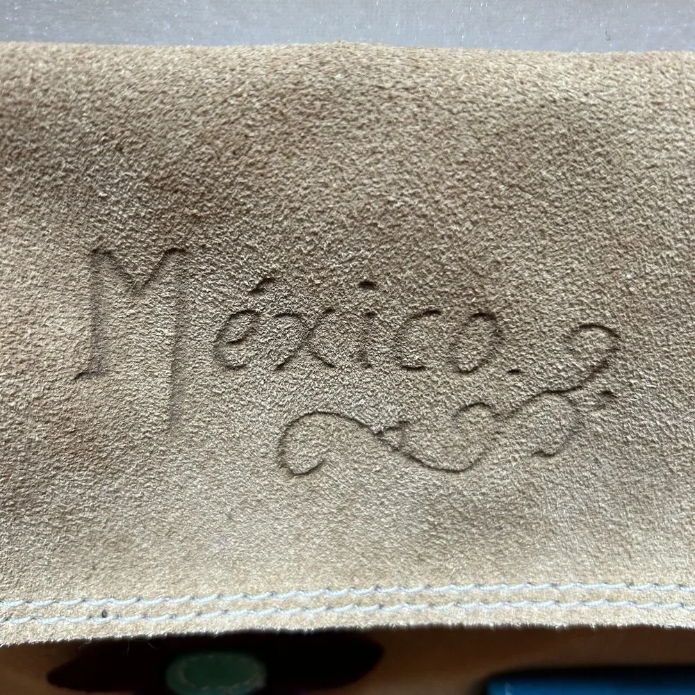 VTG Mexico Handmade Artisan Leather Suede Crossbody Purse Bag Retro Boho Tan